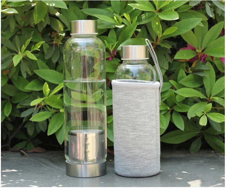 gourde en verre 420 et 550ml sac protection gris