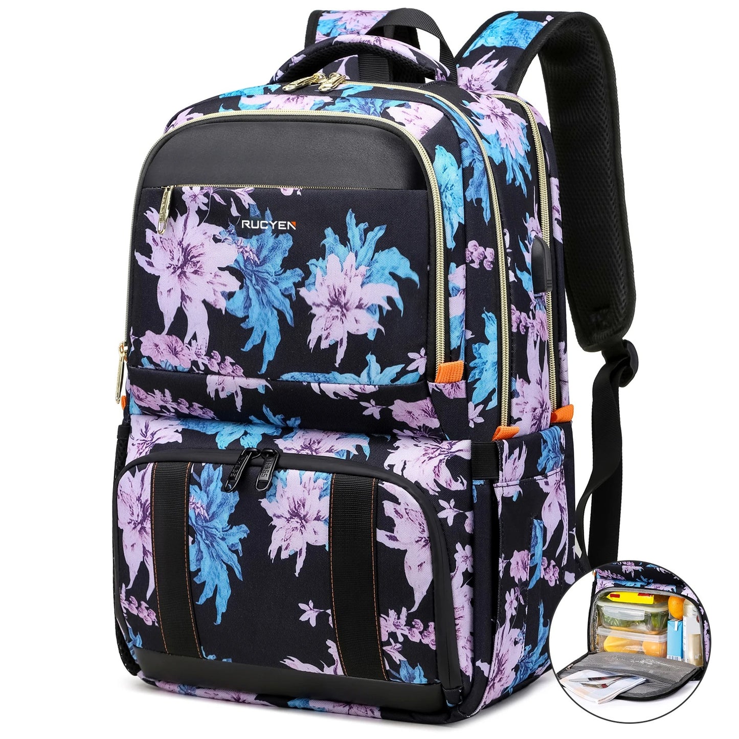 Sac a dos glaciere fleuri pastel fond noir