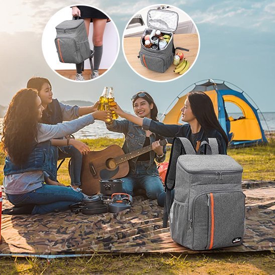 Jeunes adultes fêtent boissons fraîches sac isotherme gris