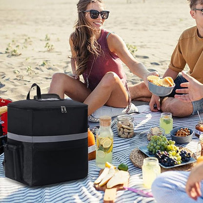 amis avec sac a dos isotherme pique-nique plage