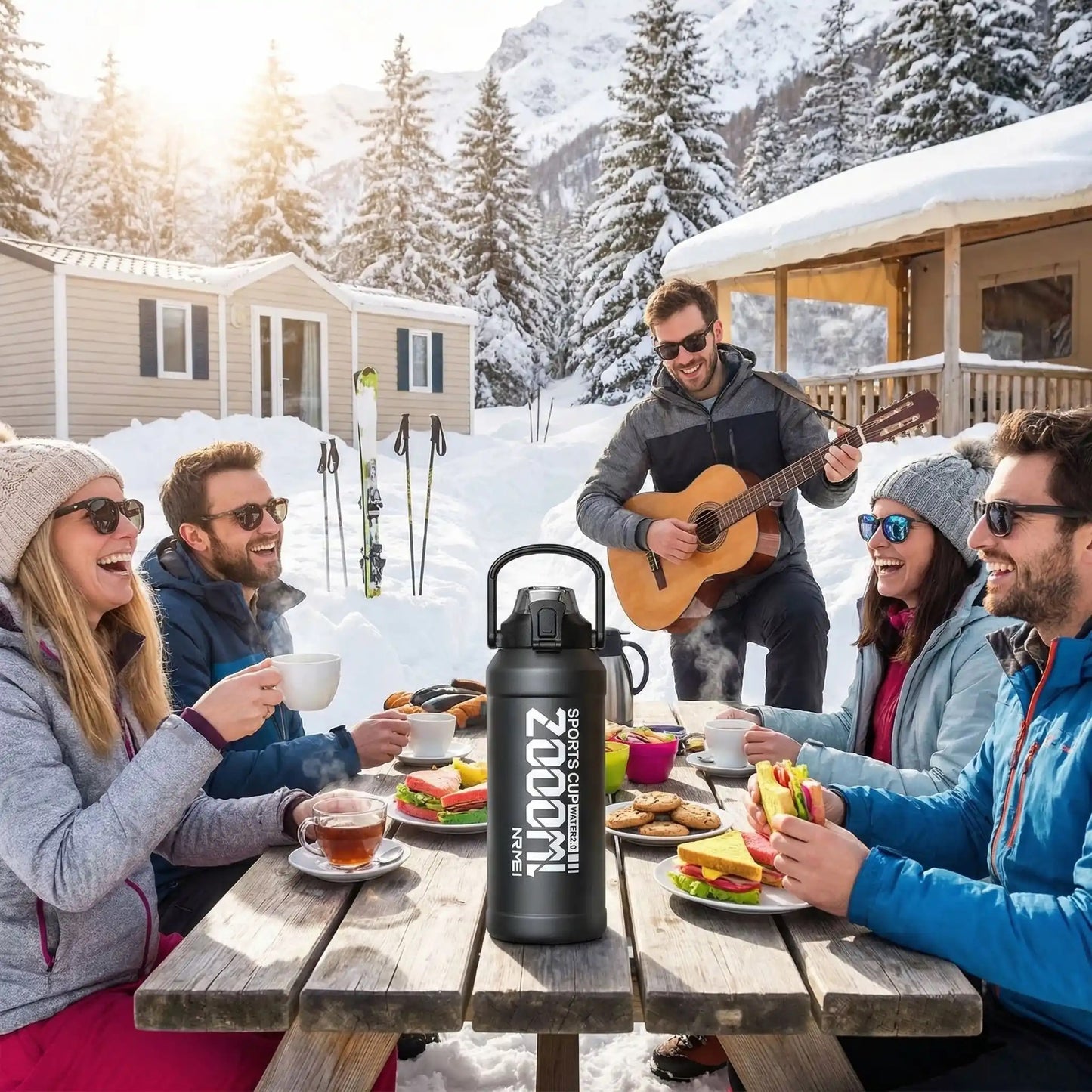 amis ski partagent thé grâce gourde 2l
