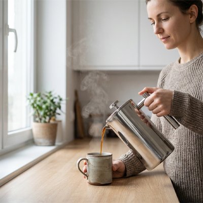 Cafetière à piston avec bec verseur anti-gouttes