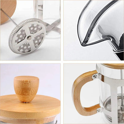 cafetiere a piston poignee bambou bec en v