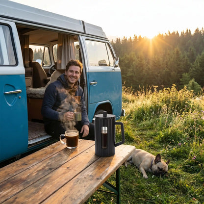 cafetiere a piston vanlifer avec chien montagne