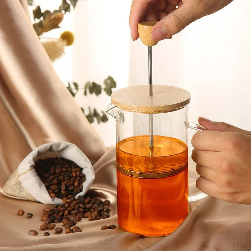 cafetiere a pistons borosilicate couvercle bambou