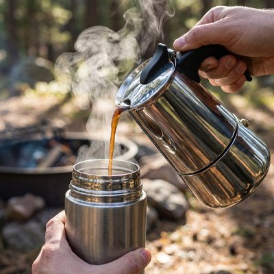 Cafetiere italienne induction 100 ml verse café dans thermos