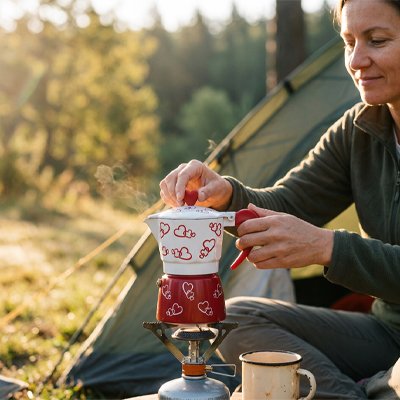 Cafetiere italienne  sur réchaud camping