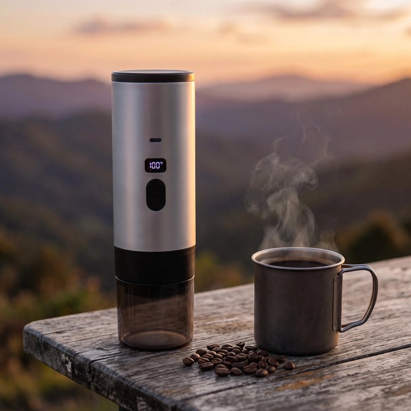 Cafetiere portable grise pratique camping outdoor