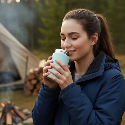 Campeuse boit avec gobelet isotherme blanc