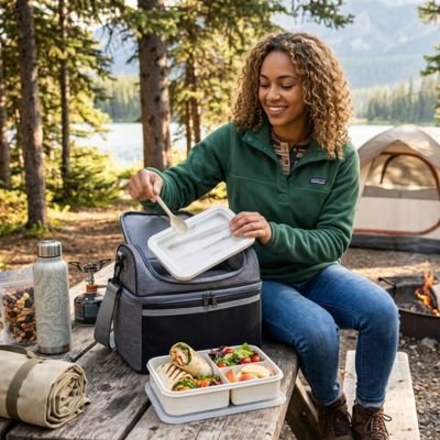 Campeuse déjeune avec sac isotherme repas