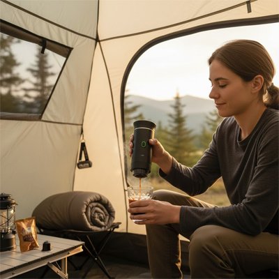 Campeuse fait expresso avec machine a cafe portable​ 