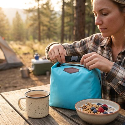 Campeuse ouvre sac isotherme repas turquoise