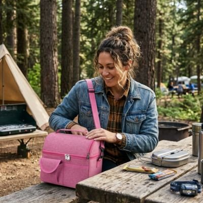 Campeuse ouvre sac isotherme rose pour déjeuner