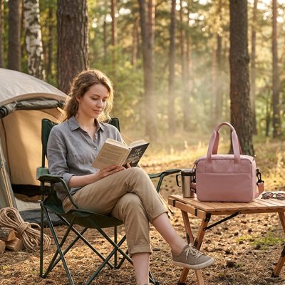 Campeuse sac à repas isotherme rose table 
