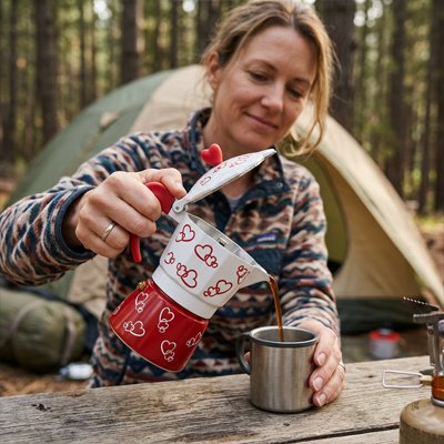 Campeuse verse café tasse avec cafetiere italienne 