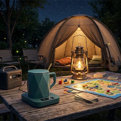 Chauffe tasse branché sur générateur camping soir