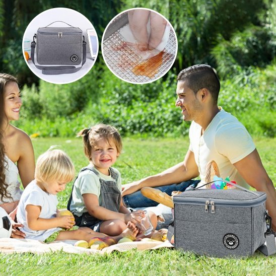 Couple enfants sac isotherme repas dehors