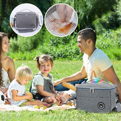 Couple enfants sac isotherme repas dehors
