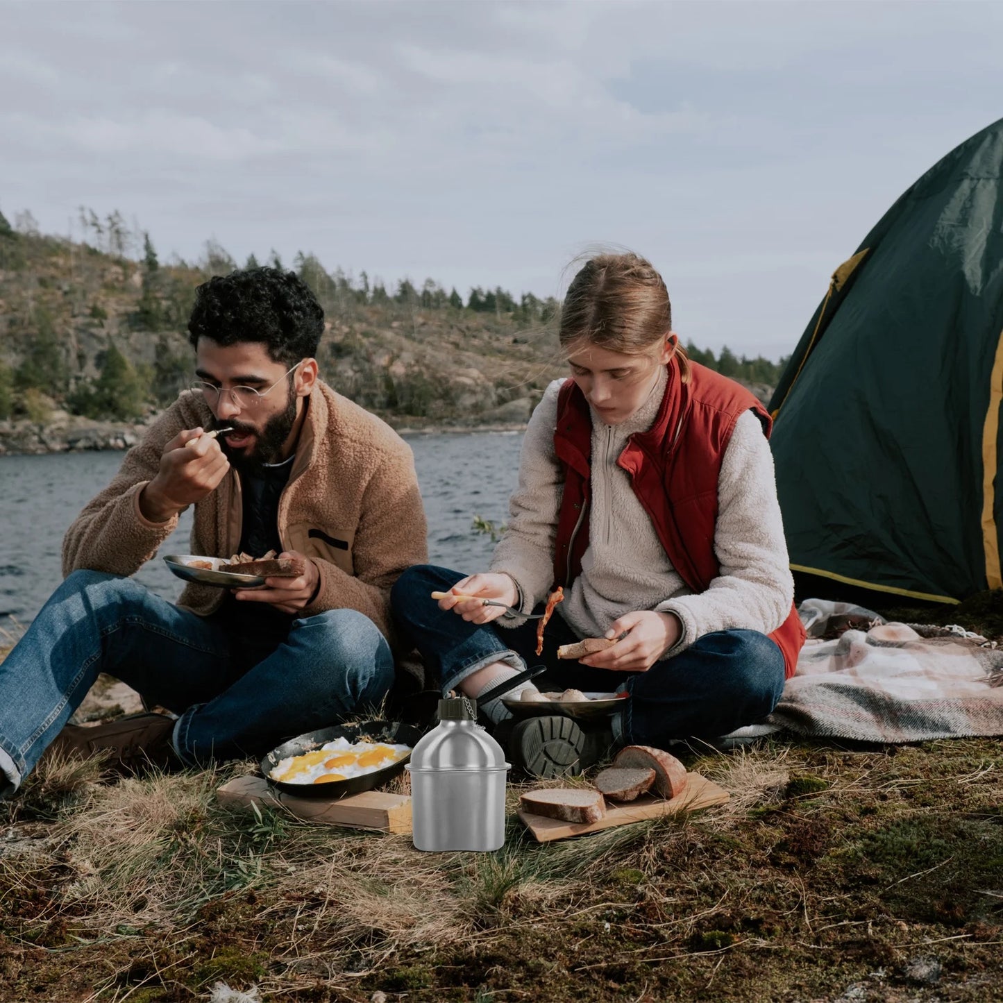 couple mange camping gourde aluminium 1l multifonctions
