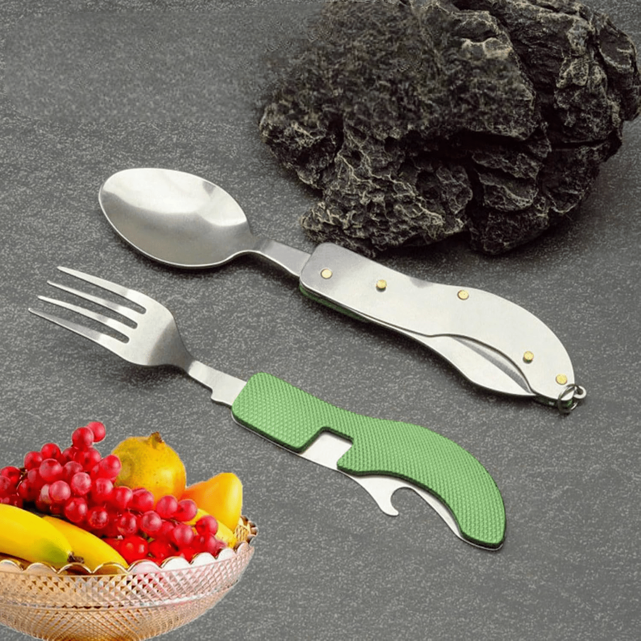 Couteau Suisse - FoldableTablewareSet™ - Vert - Accrocamping