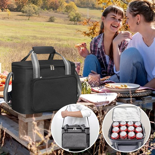 deux amies dégustent lunch sac isotherme noir