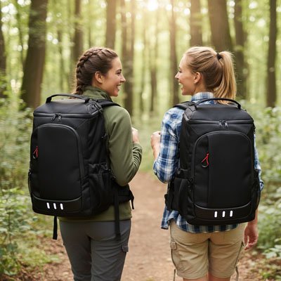 Deux femmes avec chacune sac a dos isotherme