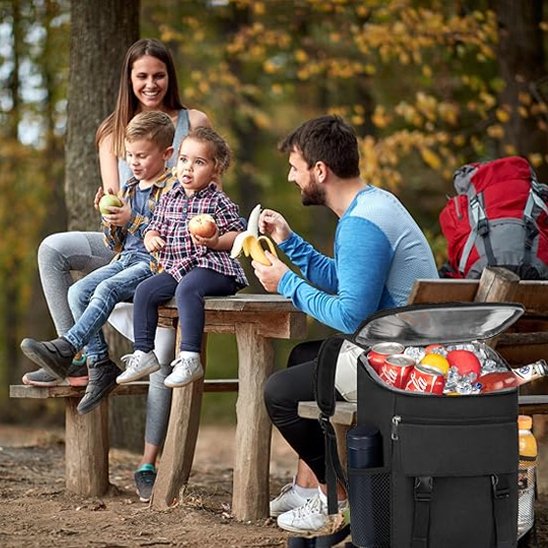 Famille mangent dehors avec sac a dos isotherme 