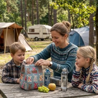 Famille pique-nique sac isotherme repas motifs lapins