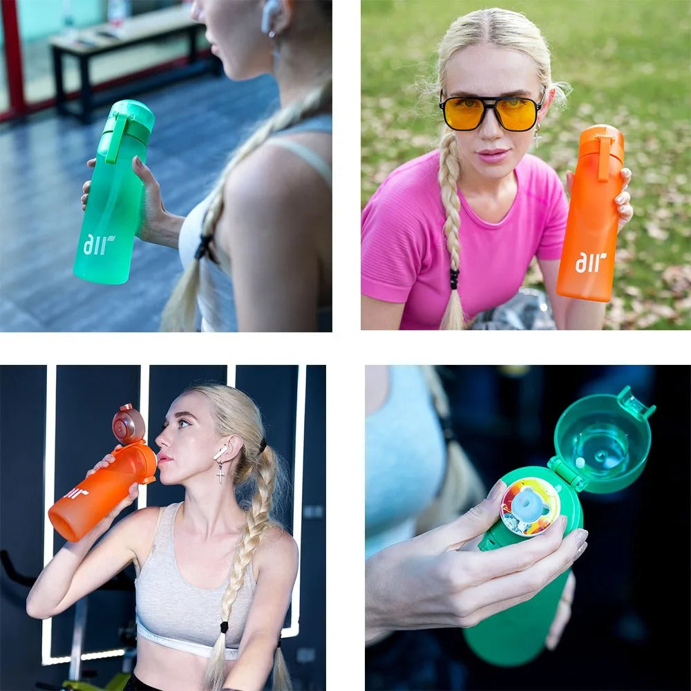 femme avec gourde airup verte ou orange