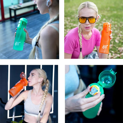 femme avec gourde airup verte ou orange