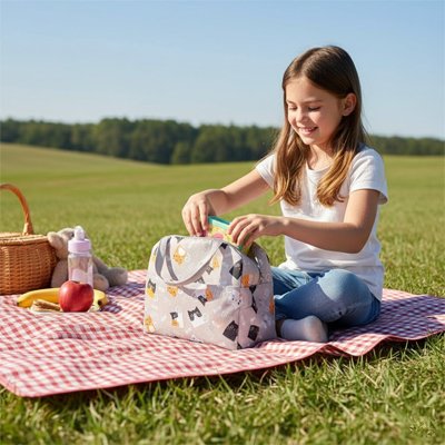 Fillette avec sac isotherme pique-nique