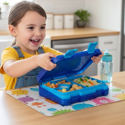Fillette ferme Lunch box enfant bleue