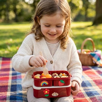 Fillette parc mange dans premier niveau lunch box enfant 