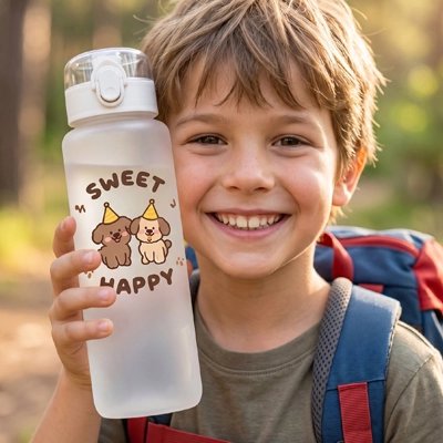 Garçonnet plein air tient gourde enfant blanche