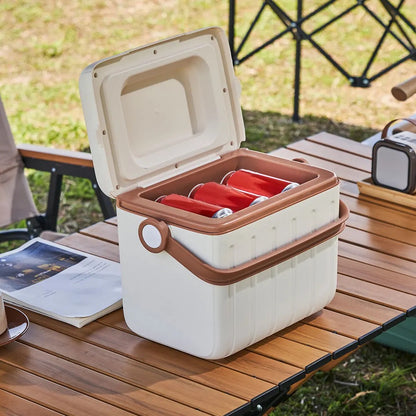 glacière couleur crème ouverte table pique-nique