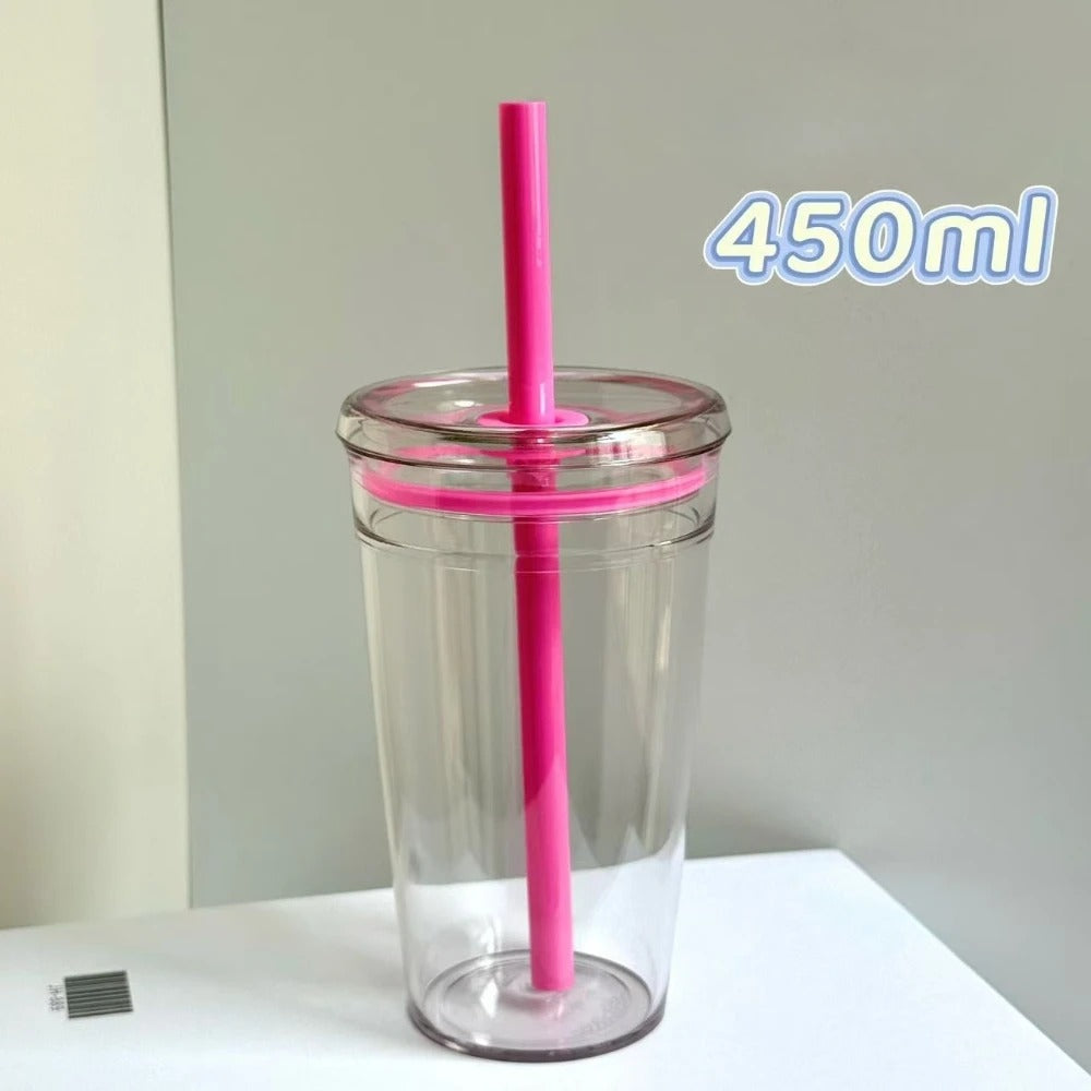 gobelet en plastique paille rouge rose 450 ml