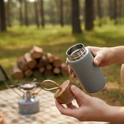 Gobelet isotherme gris ouvert camping
