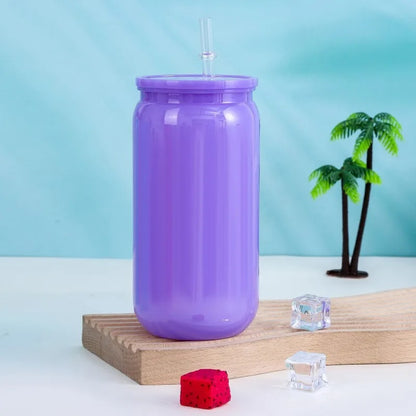 gobelet plastique mauve avec paille
