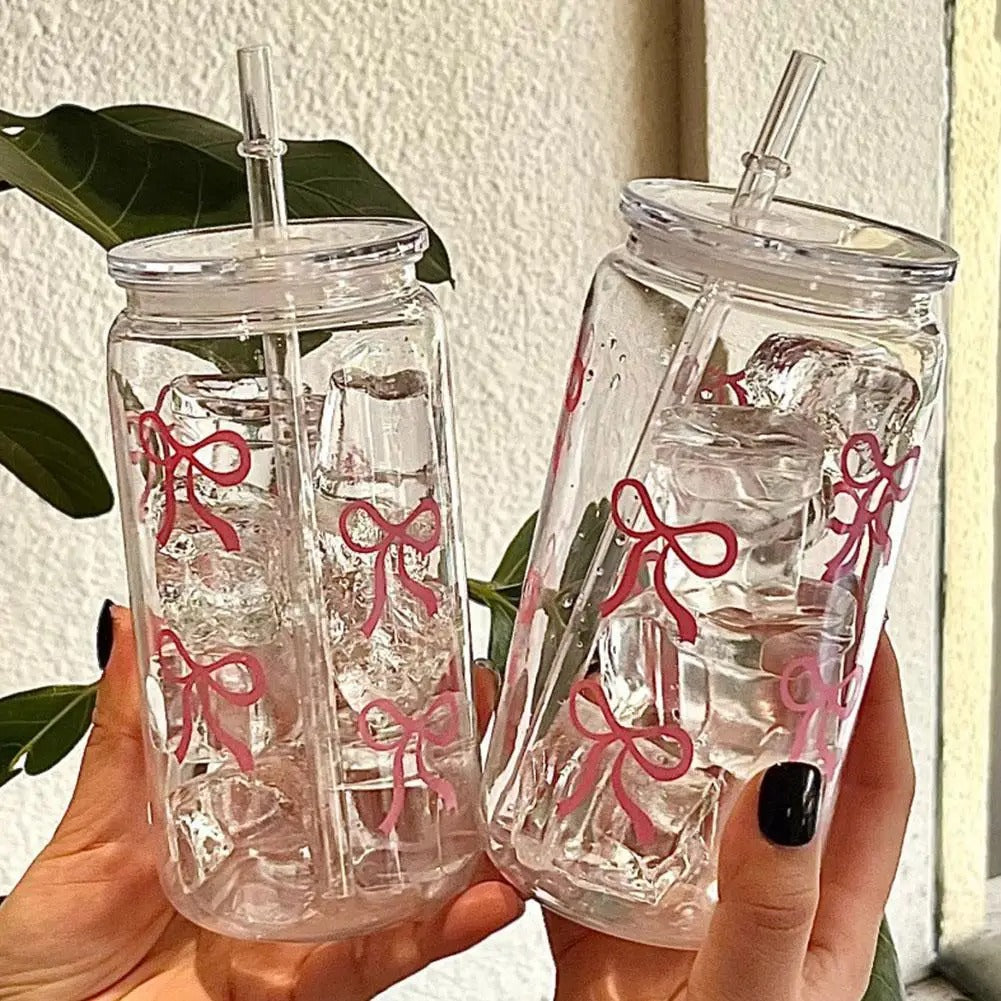 gobelet plastique réutilisable motifs roses avec paille