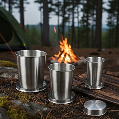 Gobelet pliable en trois différents formats camping