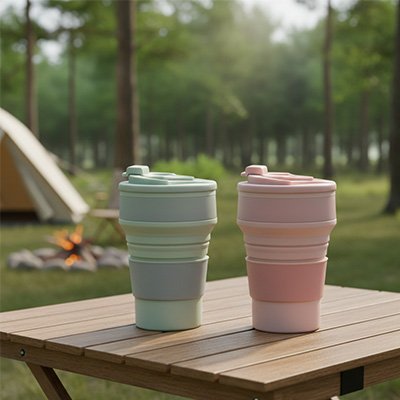 Gobelet pliable vert ou orange 500 ml pique-nique
