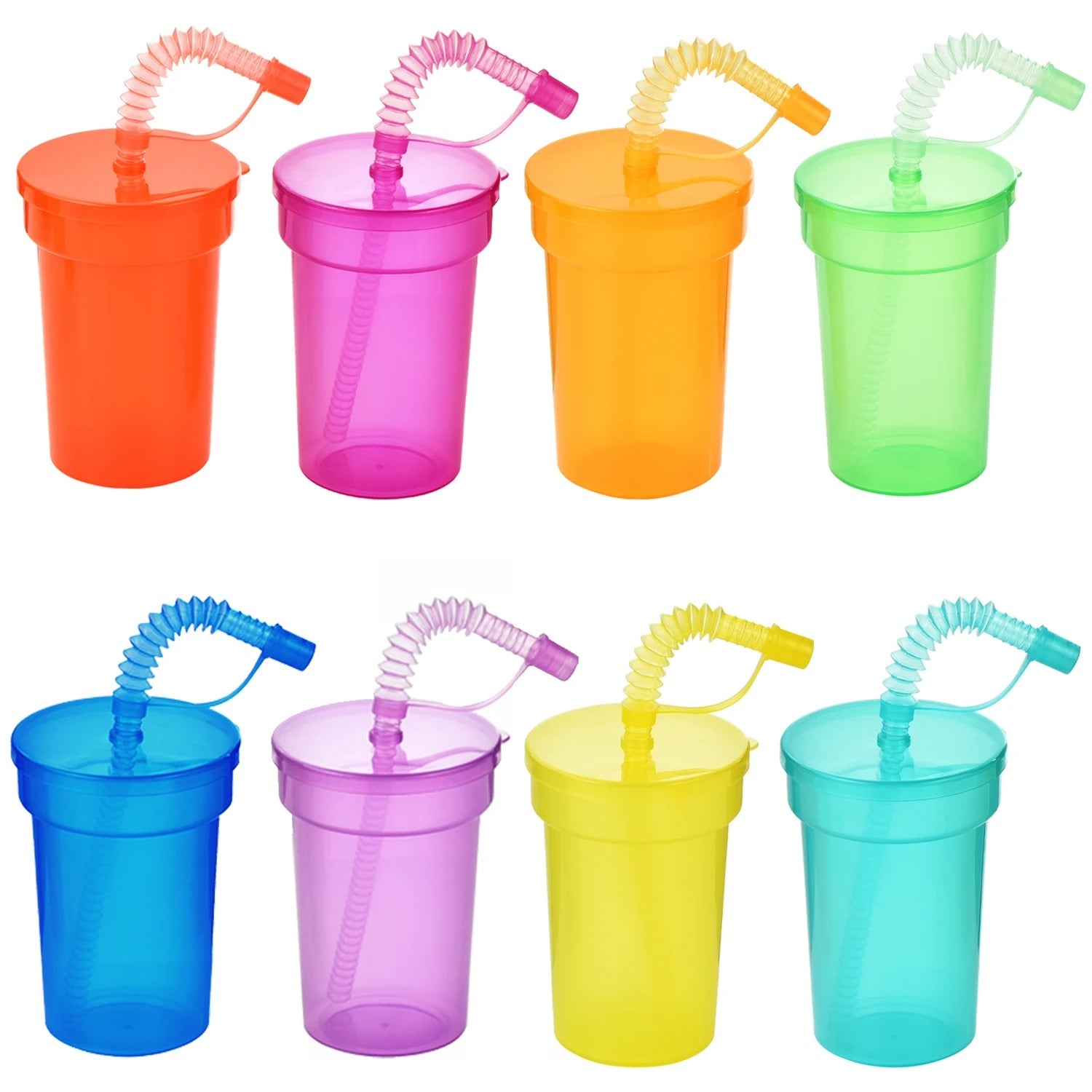 gobelets huit couleurs pailles intégrées