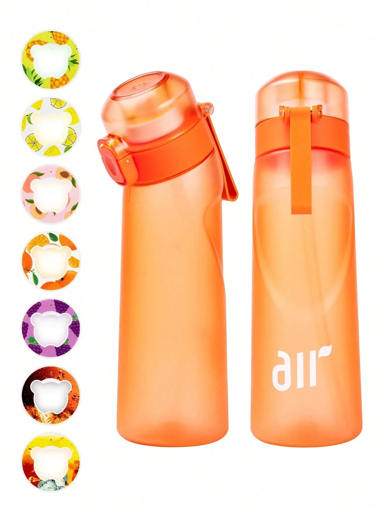 gourde airup orange avec différentes dosettes saveurs