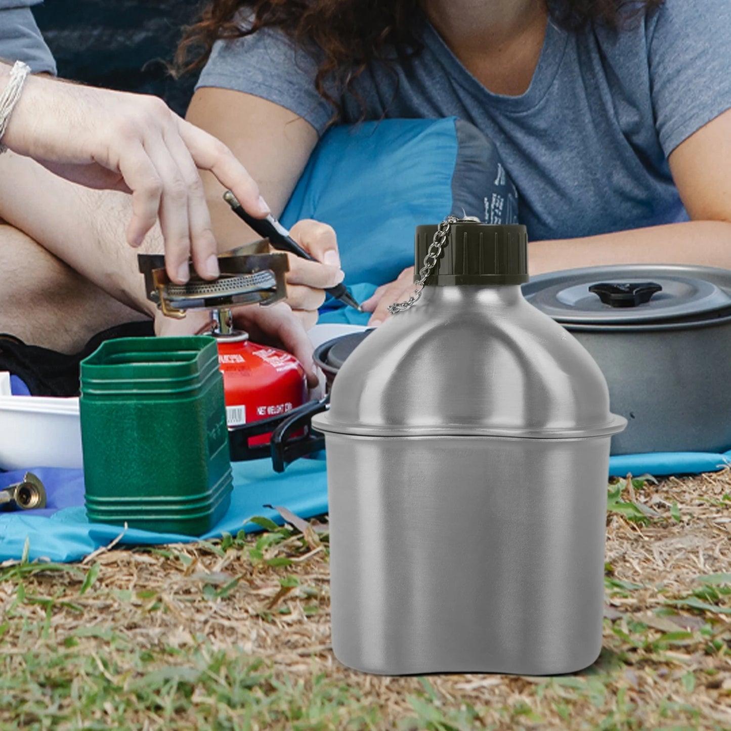 gourde aluminium 1l avec réchaud lunch camping