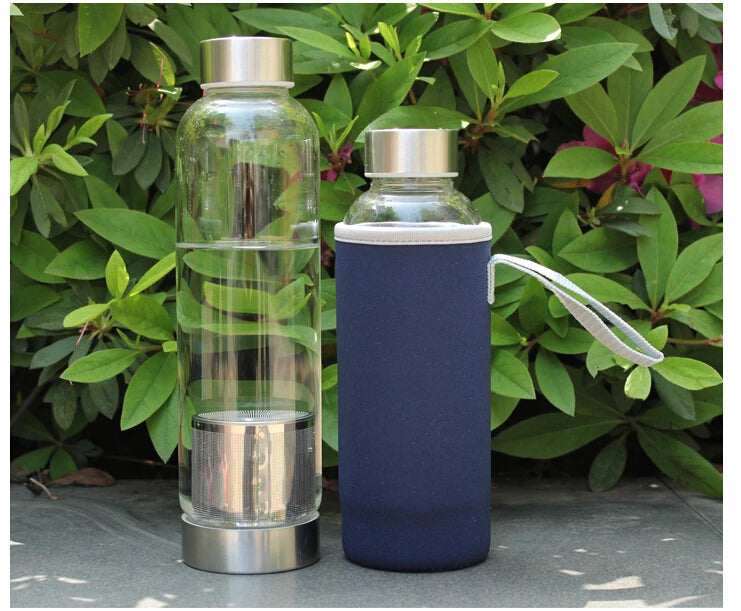 gourde en verre 420 550ml sac protection bleu