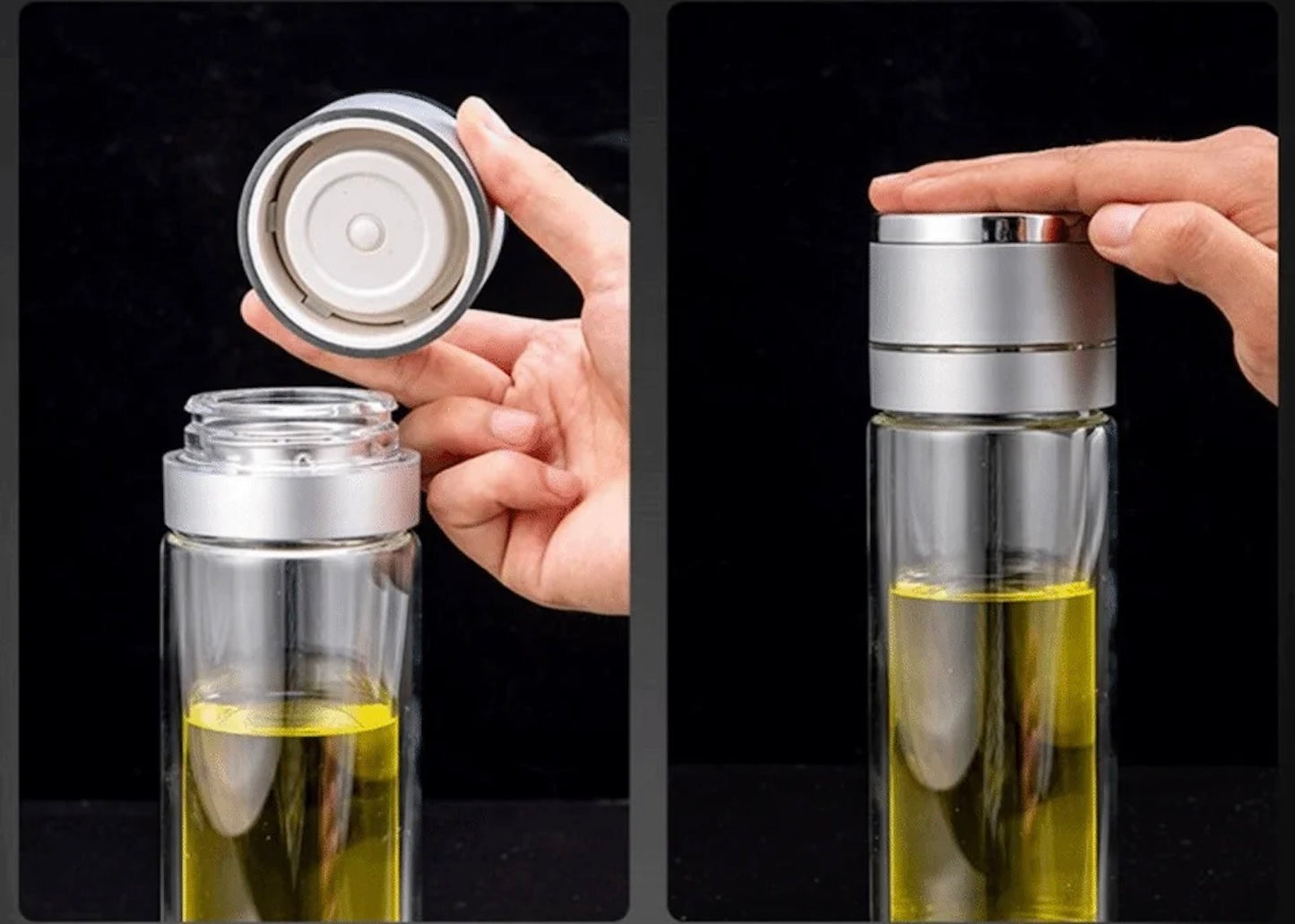 gourde en verre ouvre et ferme en pressant