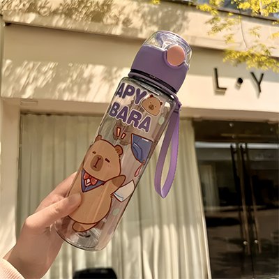 Gourde enfant Capybara transparente couvercle mauve