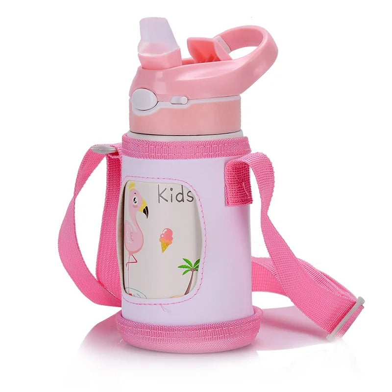 gourde enfant isotherme rose avec sac