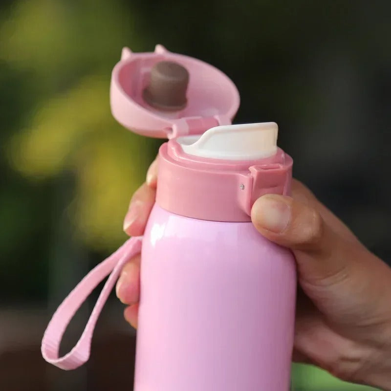 gourde enfant isotherme rose ouvre en un seul clic