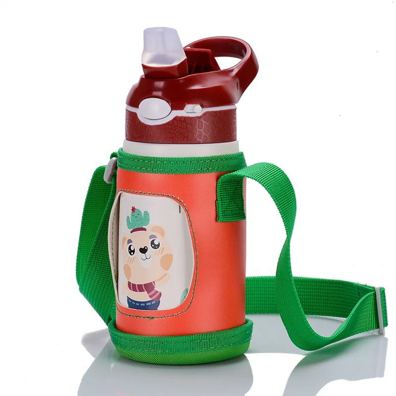 gourde enfant isotherme rouge avec sac